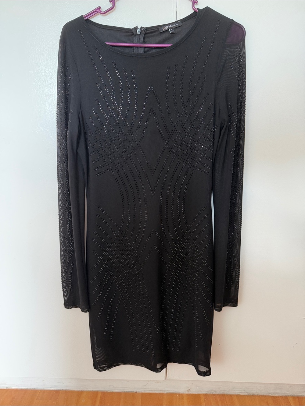 Black Long-Sleeve Embellished Sheath Dress